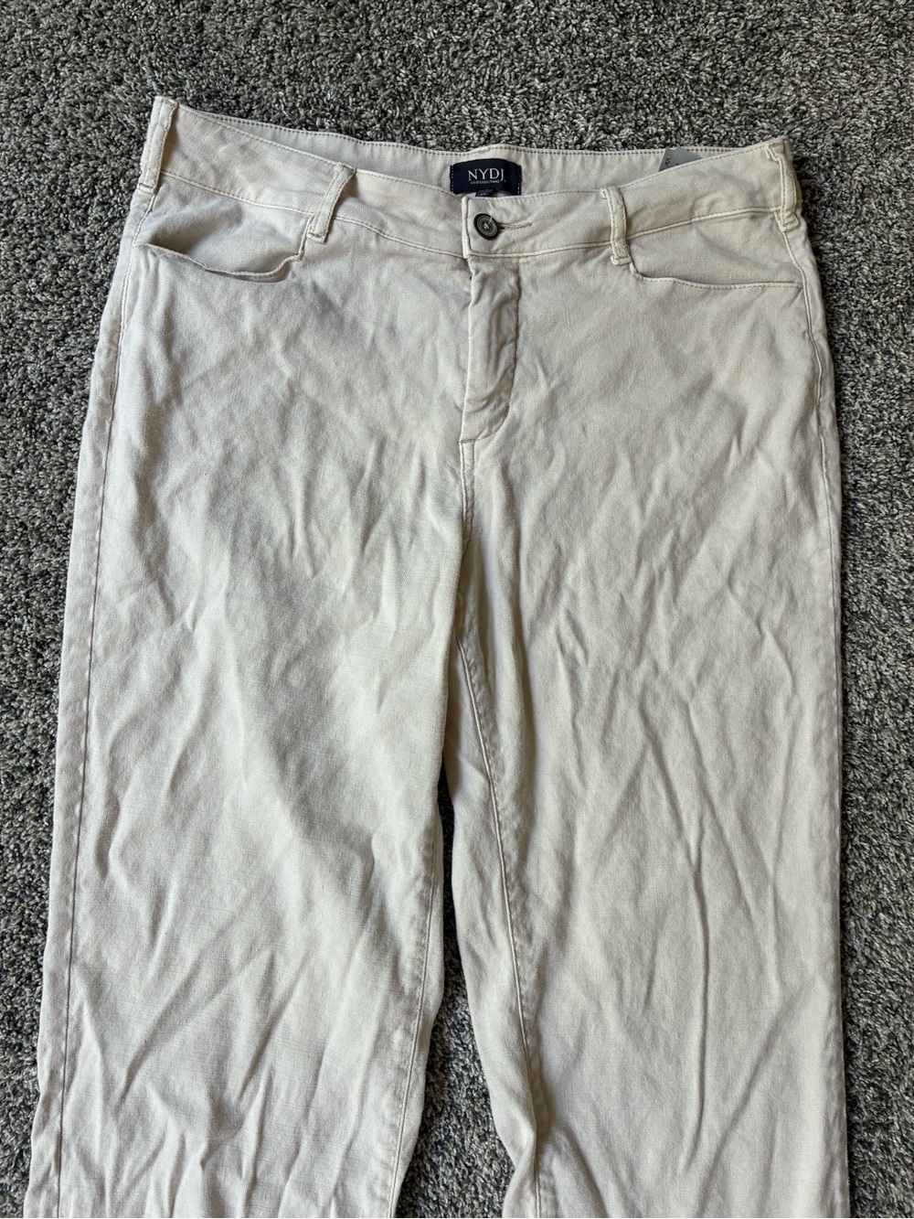 NYDJ Stretch Linen Light Khaki Trouser Pants, Size 10 Style #MAKB2219 Lift Tuck - Picture 2 of 10